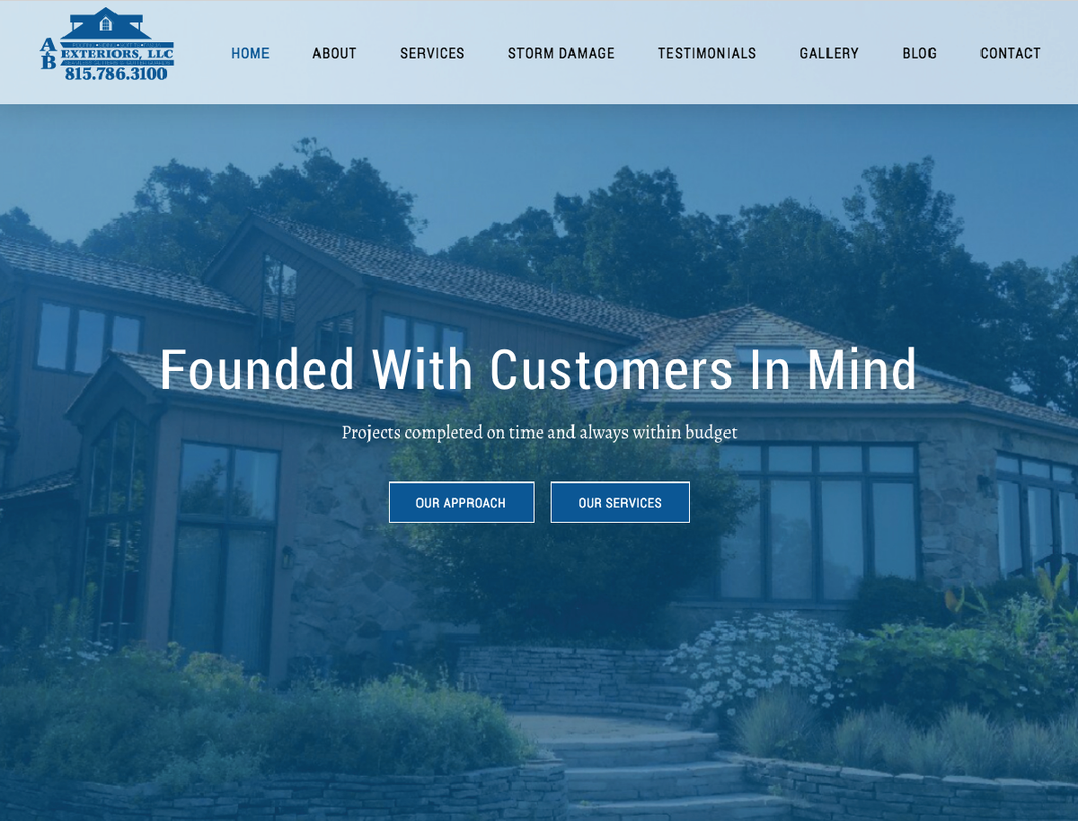 A&B Exteriors Website Design Homepage